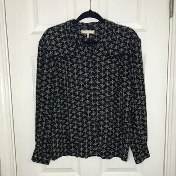 Anthropologie eri + ali Pommed Meadow Button Down Blouse Black Size‎ XS - Picture 6 of 6